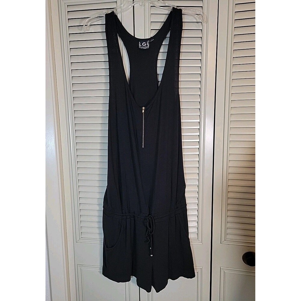 G by Guess Black Romper w/Racerback & Front Zipper ~ Sz L ~ Super Cute & Comfy!